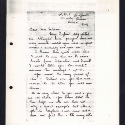 Letter to Charlie Warner&#039;s Mother